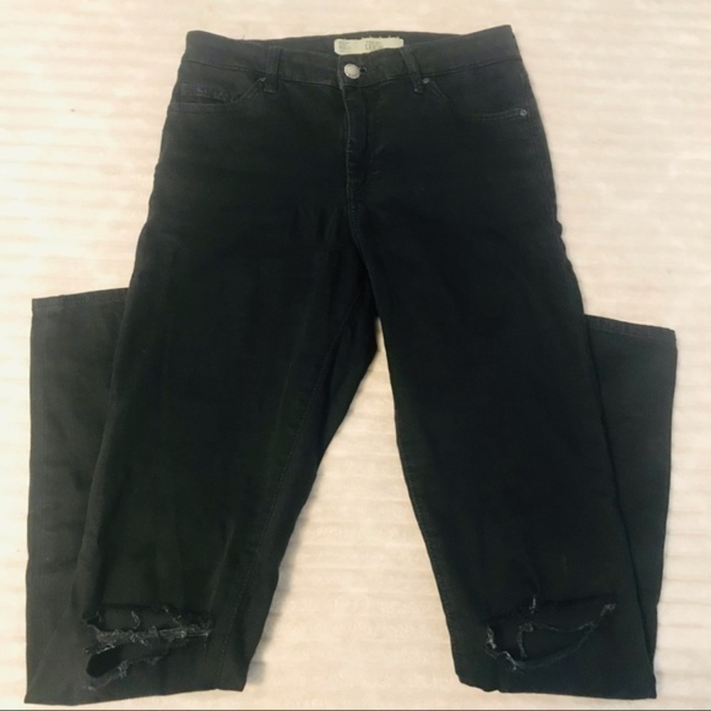 TopShop Moto Leigh Black Busted Knee Skinny Jeans